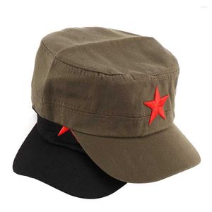 Berets Militärmütze Roter Stern Stickerei Hut Armee Grün Flache Hüte Für Männer Frauen Vintage Knochen Männlich Weiblich Sonne