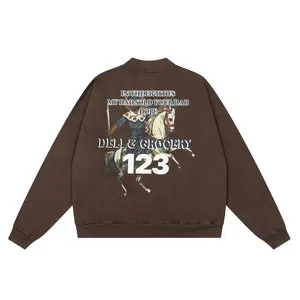 RRR123 Henry Collar Pullovers 123 Hästtryck Man Sweatshirt Plus Size Women's Vintage tröja herrtröjor Ströjor Överdimensionerade svetttröjor Tunga Pullover