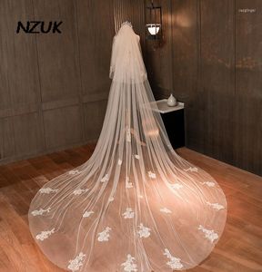 Bridal Veils NZUK TWEE TIER klassieke Rose Flower Wedding Veil Kathedraal Vintage Lace Applique Weding Decoratie voor bruiloften