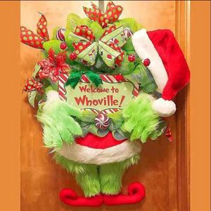 Christmas Decorations Thief Stole Grinch Plush Leg Stuffed Leg Toy Doll Front Door Wreath Decor Xmas Tree Ornaments ls102