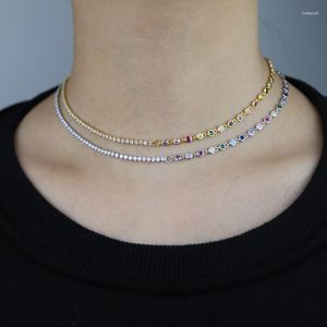 Chains Unique Fashion Women Jewelry Design Gold Color Colorful White Cubic Zirconia CZ Tennis Chain Necklace