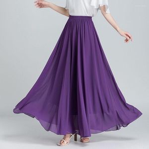 Saias Mulheres plissadas saia de chiffon 2022 Primavera Summer Moda A Linha Cantura alta maxi saas femininas