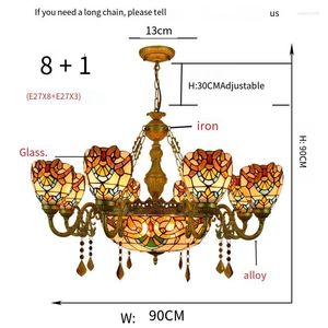 H￤ngslampor retro kreativa m￥lat glas barock bar och klubb multi - huvudkristall fj￤rrkontroll ljuskrona