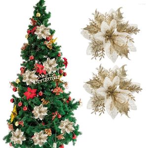 Decorative Flowers Christmas Poinsettia Artificial Tree Picks Flower Stems Decorations Fake Wreath Garland Glitterdecor Silver