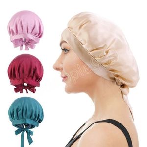 Çift ipeksi uyku kapağı ekstra büyük saten kaplı kapak elastik şerit saç bakımı uzun türban kapağı olan kadınlar için