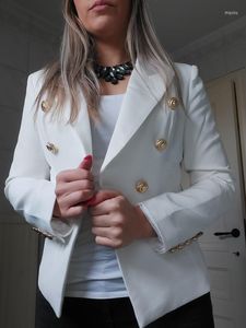 Ternos femininos 2022 Mulheres White Red Red Designer Blazer Jaqueta Botões de leão de metal de peito duplo feminino PLATUS