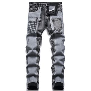 Slim Fit Men's Stretch Gray Jeans Spring Autumn Multi-pocket Panels Cotton Denim Pants Fashion Skinny Trousers Casual Pantalones