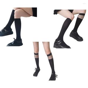 Men's Socks Womens Summer Gothic Punk Black Knee High Long Irregular Sheer Mesh Fishnet Patchwork Japanese Lolita Kawaii Stockings