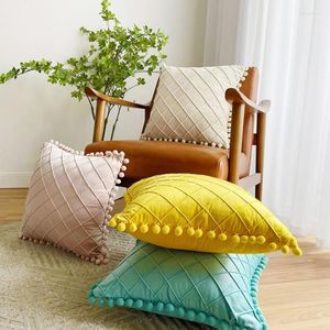 Pillow Soft Velvet Cover With Pompom Ball Embroidery Bedroom Sofa Home Decoration Cases 30x50cm/45x45cm