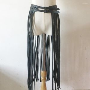 Belts Sexy Punk Gothic Handcrafted Wide Body Bondage Waist Cincher Belt Long Tassel Fringe PU Leather Dress Skirts Stud Rivets Straps