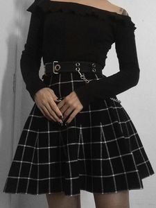 Kjolar vintage kjol gotisk spets mini veckade kvinnor punk y2k h￶g midja a-line kort hajujuku streetwear e-tjej y505