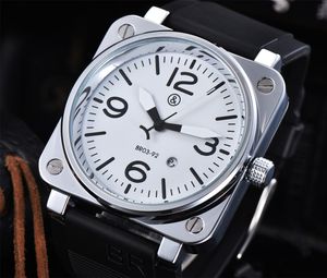 طراز العلامة التجارية Top Wristwatch Rubber Strap Band Quartz Bell Multifunction Business Stainless Steel Case Men Ross Square Watch 269c