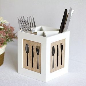 Storage Bottles Wooden Box For Cutlery Spoon Fork Chopstick Holder Rack Steak Knife Container Kitchen Tableware Organizer 12 14cm