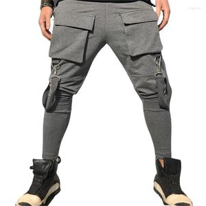 Men's Pants Men's 4 Colors Fashion Men Solid Color Cargo Trousers Slim Fit Middle Waist Drawstring Long With Multi-pockets Streewear