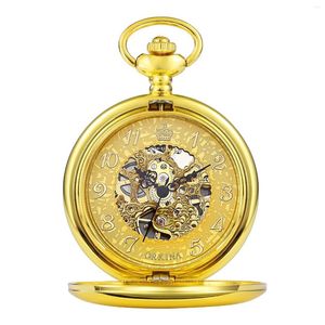 Wristwatches Unique Vintage Mechanical Pocket Watch Silver Gold Bronze Hand Winding Roman Numeral Clock Hollow Skeleton Steampunk Man