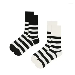 Men's Socks Black White Stripes Men Sock Hip Hop Standard Man Sporting Unisex Casual Crew Sox Adult Cotton Trendy Autumn Winter Sokken