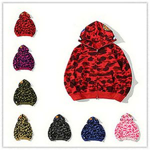 Erkek Hoodies Sweatshirts Tasarımcı Köpekbalığı Hoodie Sweatshirts Yeni Erkek Kadın Kamuflaj Ağız Spor Giyim Zip Ceket Jogger Moda Baskı Japon Hip Hop Klasik BR