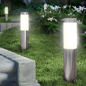 Thrisdar 1PC Outdoor Garden Solar Lawn Lamp Stainless Steel Pathway Pillar Light Courtyard Villa Landscape Bollards