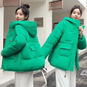 Kvinnors dike rockar vinterjacka kvinnor bomull vadderad 2022 koreansk lös solid kort varm streetwear mode bubbla brödrock