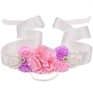 Belts Flower Sash Belt For Kids Girl Women Dress Waistband Accessories Rhinestone Flowers Ribbon Maternity Wedding Bridal
