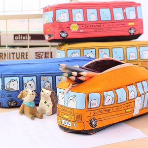 Förvaringspåsar nyhet djur skolbuss form canvas blyerts fall stationer arrangör väska stor kapacitetslåda leveranser kawaii