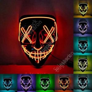 Maska LED Halloween Party Masque Maski Maski Neon Light Glow In The Dark Horror Mask Blowing Masker 1200pcs DAB494