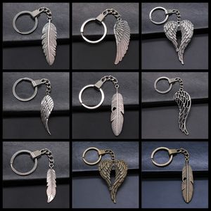 12 Options New Fashion Men 30mm Keychain DIY Metal Holder Chain Vintage Wings Feather Pendant Keyring Souvenir Gift
