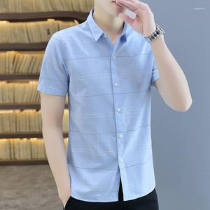 Camisas casuais masculinas estilos de verão tendência de alta qualidade colarinho de gola quadrada masculina design de negócios de cardigã slim slim sleeved camisa