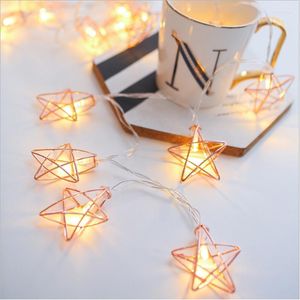 Stringhe 1.5M 10 Led in oro rosa Hollow Star String Light Mini lucine per feste di Natale Decorazioni per la casa di nozze