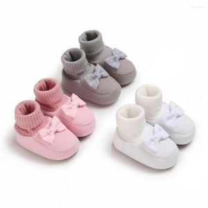 Scarpe da ginnastica Neonate Stivaletti accoglienti Calzini nati Stivale invernale Culla Bambino Antiscivolo Suola morbida Primi passi con fiocco 0-18 m