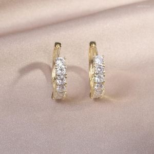 Hoop Earrings Korea Design Fashion Jewelry 14K Real Gold Plating Zircon Simple Round Sweet Girl Women's Daily Accessories