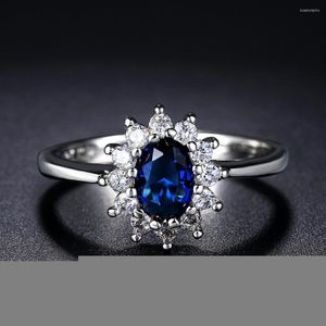 Bröllopsringar Princess Kate for Women Blue Crystal Engagement Bridal Promise Marriage Ring Bride Female Fashion Jewelry R076