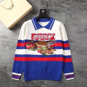 22 Autumn Winter sweaters new men's fashion knit sweater Tiger heavy embroidery bump color sweater collar stitching knits man pullover