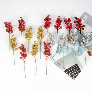 Party Decoration 6pcs Flash Flowers Christmas Berry Ornament för Tree Diy Wreath Crafts Gift Pise Pise Holiday Home