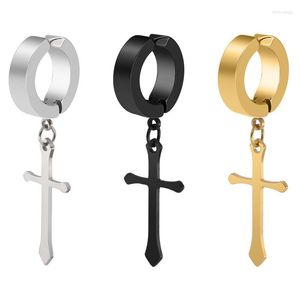 Backs Earrings Fashion Drop Cross God Earring For Men 1 Pairs Unique Gold Black Silver Color Clip Male Punk Cool Jewelry