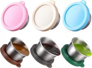 Contenitore per condimenti per insalata To Go Piccolo contenitore riutilizzabile da 1,6 once con coperchi Si adatta a Bento Box per il pranzo Tazze per salse da immersione in silicone premium in acciaio inossidabile t102