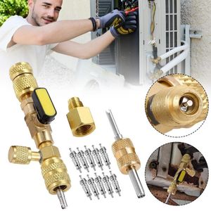 Professionella handverktyg sätter Ventil Core Remover Installer HVAC Borttagning med dubbla 1/4 och 5/16 serviceportar som passar för R404A R407C R134A R12 R32