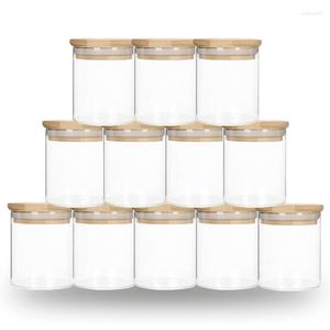 Storage Bottles Glass Spice Jars Containers Airtight Bamboo Cover Food Canister Sets For Kitchen Counter Jar Lids Flour Pantry Candy