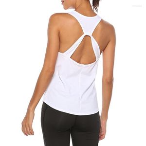 Women's Tanks Women Workout Tank Tops Back Cutout Sleeveless Sports Activewear Gym Athletic Running Shirts Loose Fit Solid Color