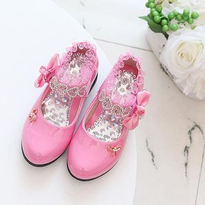 Flat Shoes Rose Pink Red Orange Children Princess Baby Girls Kids Bows Rhinestone Leather Party 3-15T