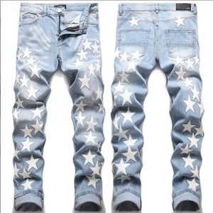 Men's Jeans European Jean Hombre Men Embroidery Patchwork Ripped For Trend Brand Motorcycle Pant Mens Skinny 3320 MMGG20