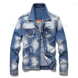 Herrjackor Herrarna Mens Jeans Jacket Outwear Man Cowboy Coats XXXL Autumn Winter Ripped White Embroidered Denim Trendy Fashion