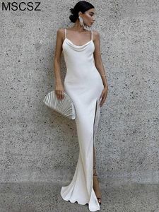 Sukienki imprezowe Elegancka biała sukienka maxi z szczeliną paski spaghetti Draped Backless Długa sukienka na plażę Sukienkę na plaży Summer 2022 T220930