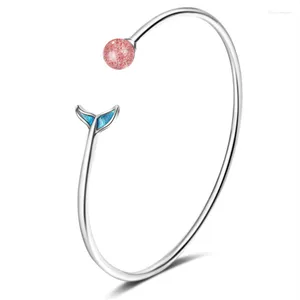 Bangle Simple Student Style Personlighet Wild Natural Strawberry Crystal Blue Small Fish Silver Plated Bangles LU002