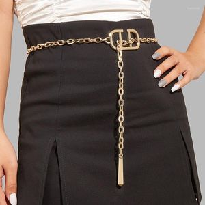 Bälten Fashion Girl Body Simple Metal Thin Waist Chain Square Buckle Round Belt Belt Hundred Dress Suit