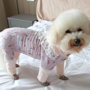 Dog Apparel Pet Jumpsuit Thin Pure Cotton Puppy Clothes Fake Two Pieces Lace Border Overalls Protect Belly Pajamas For Small Dogs Poodle