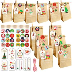 Gift Wrap Christmas Advent Calendar Kraft Paper Bag Countdown Candy Packaging 24 Set Xmas