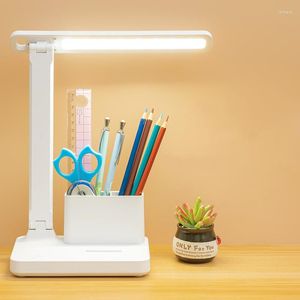 Tischlampen, LED-Stifthalter, Schreibtisch, stufenlos dimmbar, Nachttischlampe, Augenschutz, Leselampe, Touch, faltbar, Schlafzimmer, Nacht