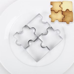 Stampi da forno 4 pezzi 3D in acciaio inossidabile Biscotto a forma di puzzle Taglierine per toast Taglierina per biscotti fai-da-te Dessert Bakeware Strumenti per stampi per fondente