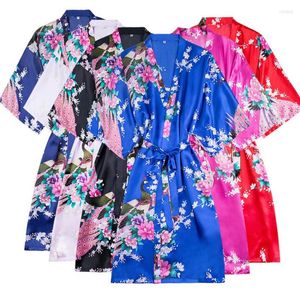 Scenkläder kort stil som japansk kimono yukata klänning haori kvinna sömn natt badrock orientalisk kinesisk siden pyjamas